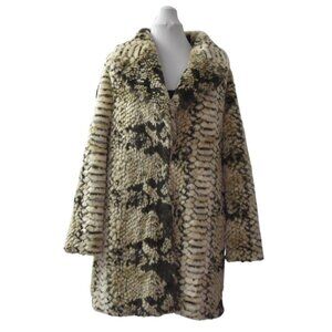 Brave+True Faux Fur Coat Womens XS Beige Black Animal Print